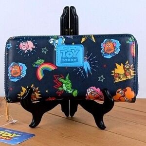 Disney Pixar Toy Story Print Zip Around Wallet Navy Blue Faux Leather NWT